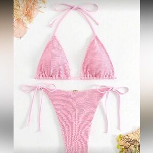 SHEIN Pink Textured Bikini Set